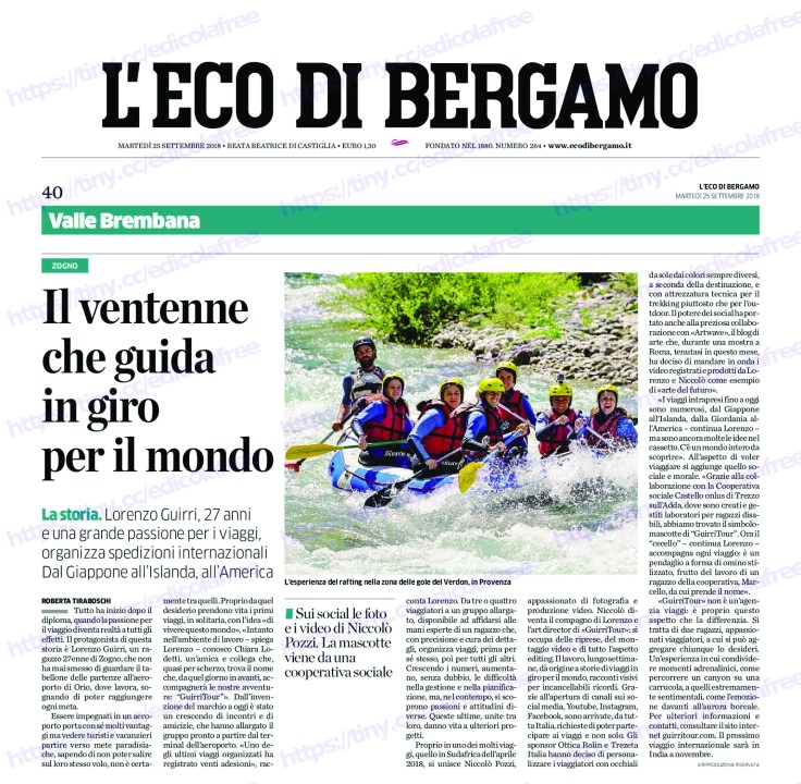 ECO DI BERGAMO 25 settembre 2018 GuirriTour